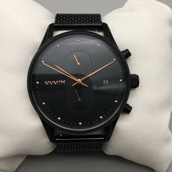 MVMT Voyager Chronograph Watch Men 42mm Black Date Mesh Band BOX New Battery - Picture 1 of 15